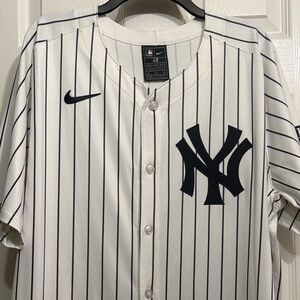 Nike White Pinstripe New York Yankees Jersey with Navy Logos
